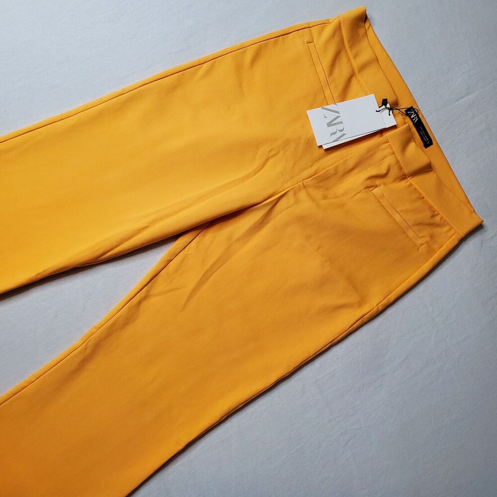 Zara Women's Size L NWT Crop Flare Trouser Pants Cotton Blend Gold